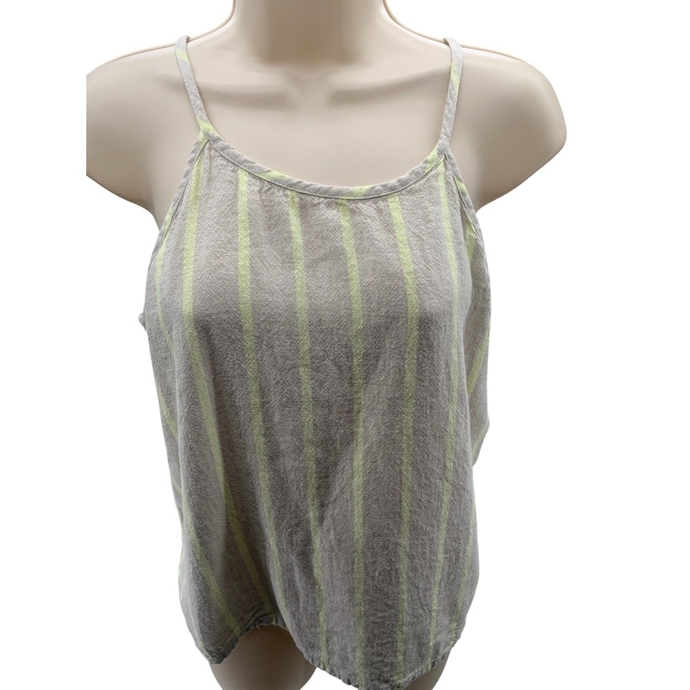 Loft Outlet Womens Linen Blend Striped Camisole Tank Top Beige Neon Yellow L